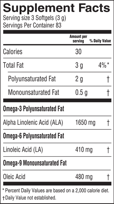 Flax Oil 250 Softgels by Barlean's Organic Oils supplement facts label