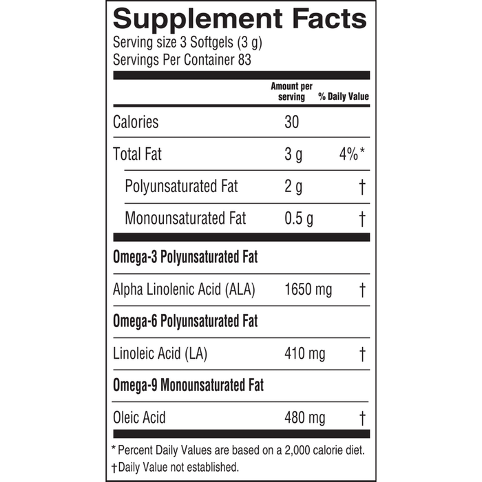 Flax Oil 250 Softgels by Barlean's Organic Oils supplement facts label