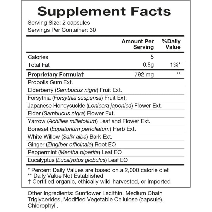 Flew Away® 60 Capsules by Natura Health Products Supplement Facts Label