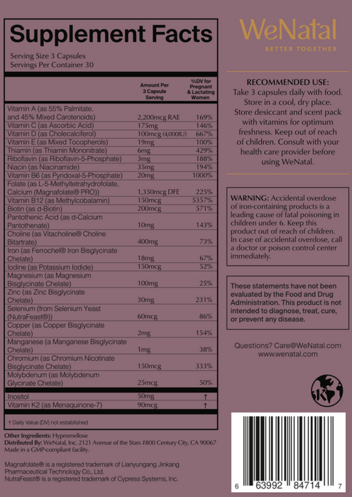 For Her Prenatal 90 Capsules by WeNatal supplement facts label
