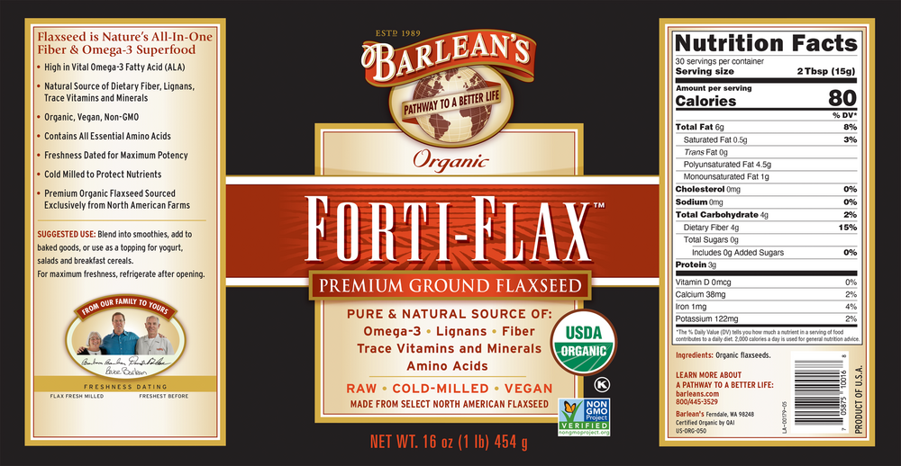 Forti-Flax 16 oz by Barlean's Organic Oils recommendations label and supplement facts
