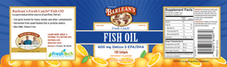 Fresh Catch Fish Oil Orange Flavor 100 Softgels by Barlean's Organic Oils recommendations and supplement facts label