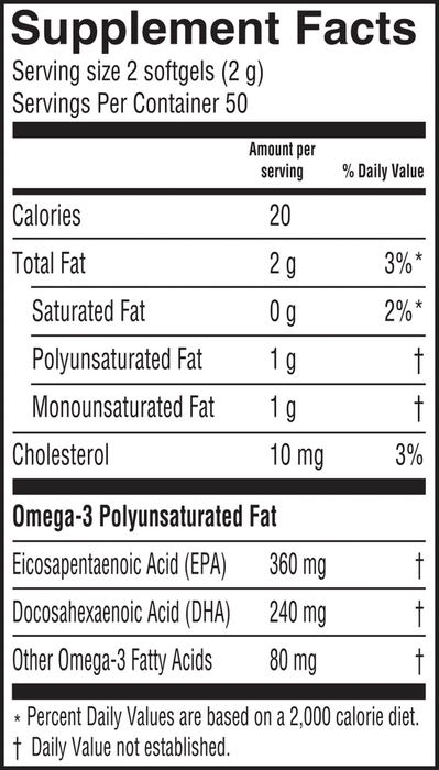 Fresh Catch Fish Oil Orange Flavor 100 Softgels by Barlean's Organic Oils supplement facts label
