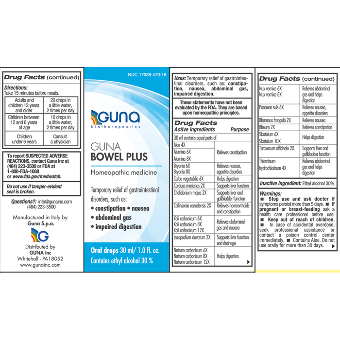 GUNA Bowel Plus 1 fl oz by Guna information label
