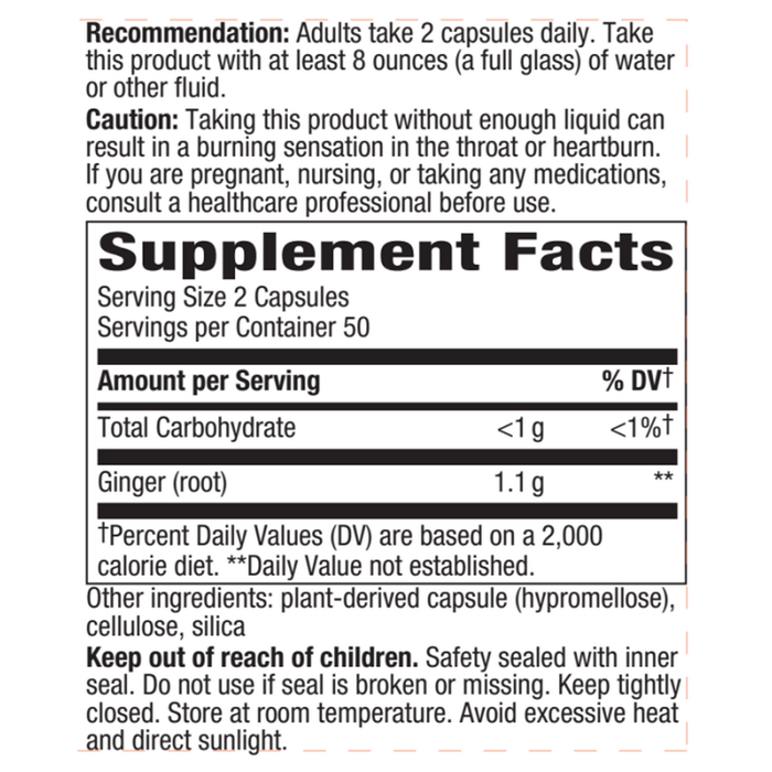 Ginger Root Supplement Facts