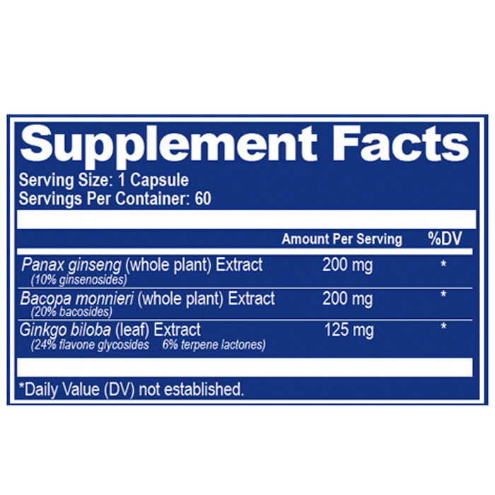 Ginkgo+ 60 Capsules by Natural Stacks supplement facts label