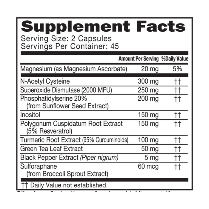 Glutathione Ultra Complex 60 Capsules by Neurobiologix Supplement Facts Label