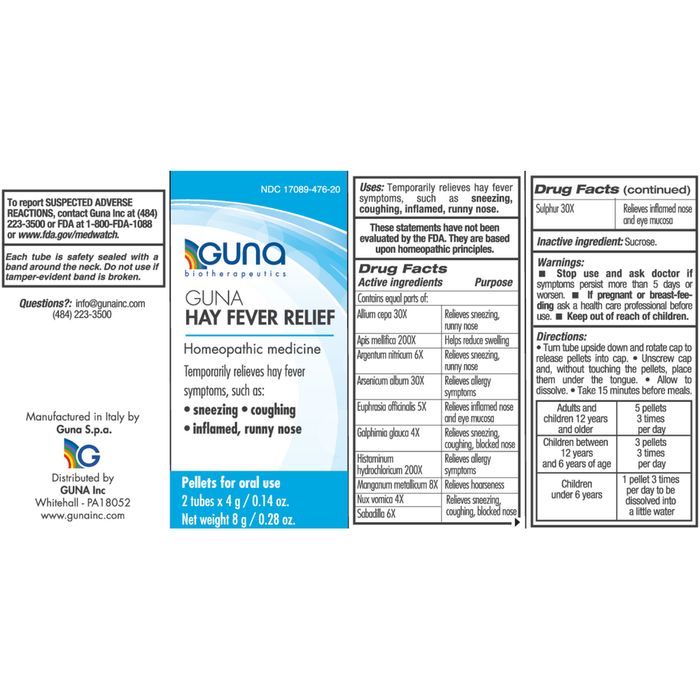 Guna Hay Fever Relief 2 Count by Guna information label
