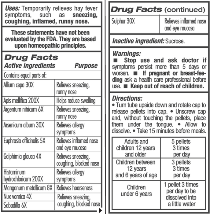 Guna Hay Fever Relief 2 Count by Guna supplement facts label
