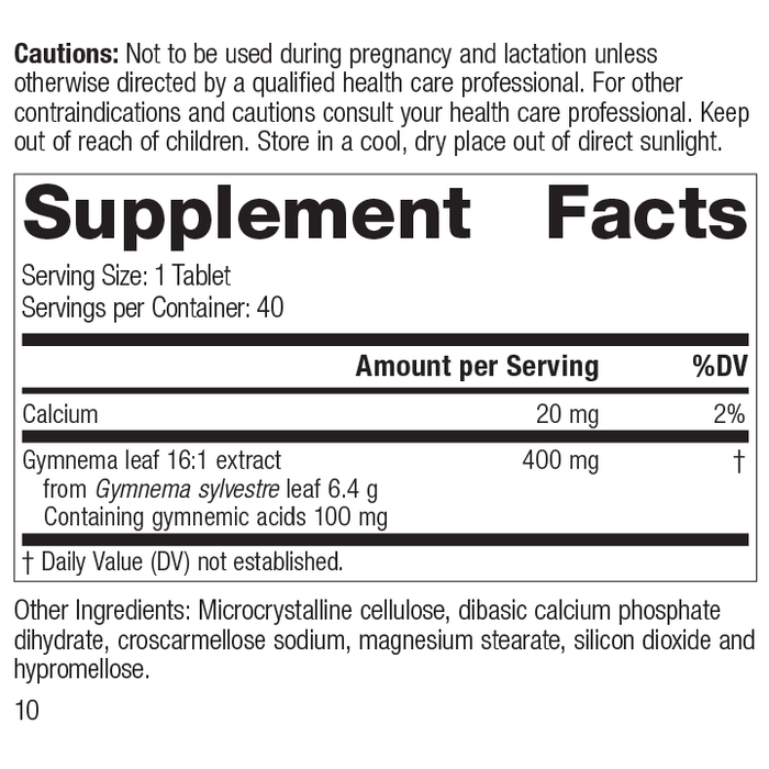 Gymnema, 40 Tablets, Rev 09 Supplement Facts