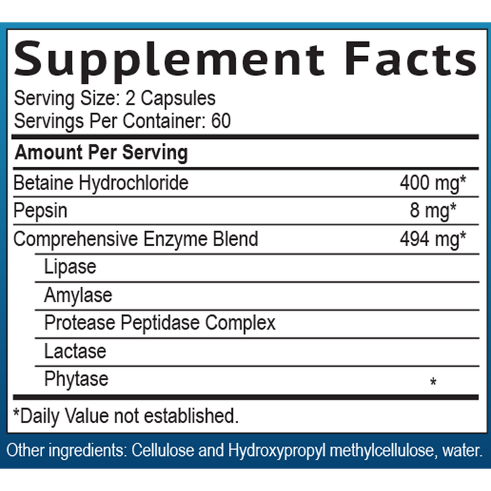 Vegetarian capsules of Smidge HCl + Enzymes – clean-label digestive enzyme complex, 120 count
