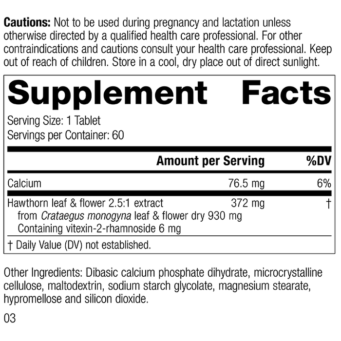 Hawthorn, 60 Tablets, Rev 01 Supplement Facts