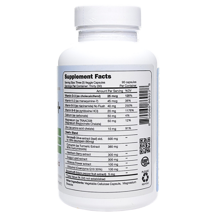 Project AD's Heart+ 90 capsules supplement facts label