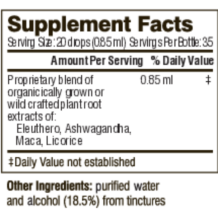 Herbal Adrenal Support by Doctor Wilson's Original Formulations 1 oz supplement facts label