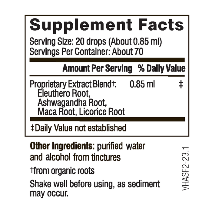 Herbal Adrenal Support by Doctor Wilson's Original Formulations 2 oz supplement facts label