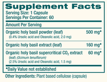 Holy Basil 60 Capsules by Himalaya Wellness supplement facts label

