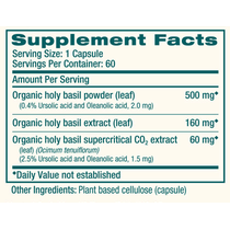 Holy Basil 60 Capsules by Himalaya Wellness supplement facts label

