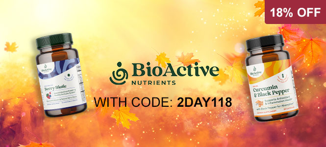 BioActive Nutrients supplement bottles with a promotional offer on a colorful background