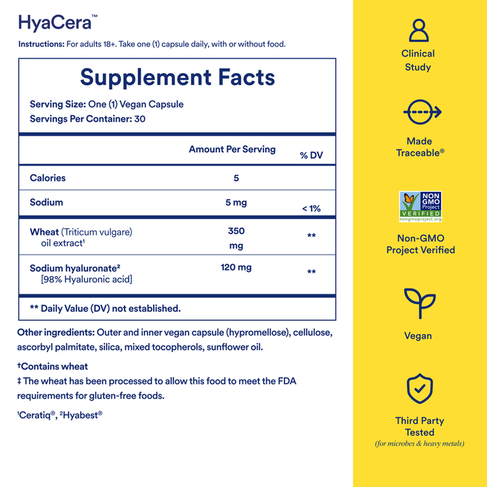 HyaCera 30 Capsules by Ritual supplement facts label

