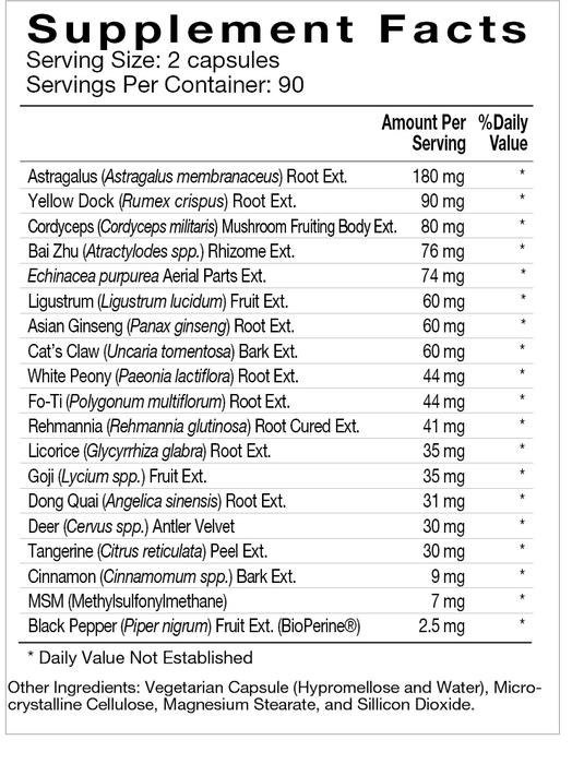 Immucare 180 Capsules by Natura Health Products Supplement Facts Label