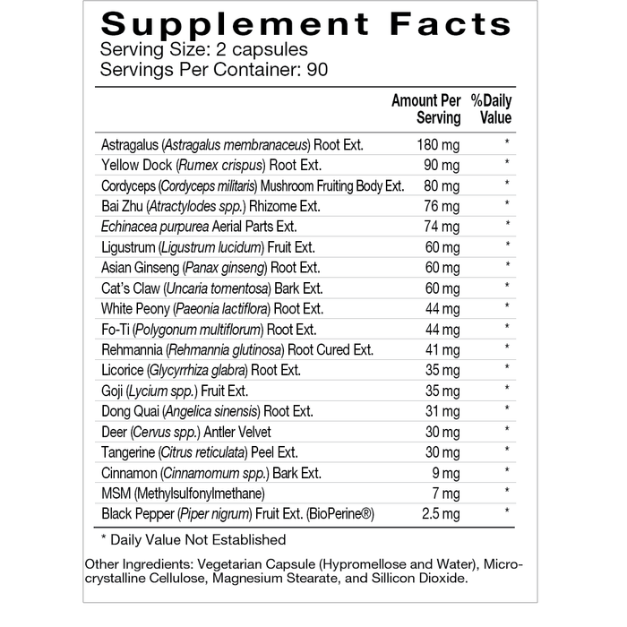 Immucare 180 Capsules by Natura Health Products Supplement Facts Label