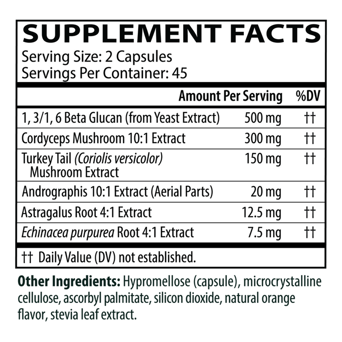 Immune Restore + 90 Capsules by Neurobiologix Supplement Facts Label