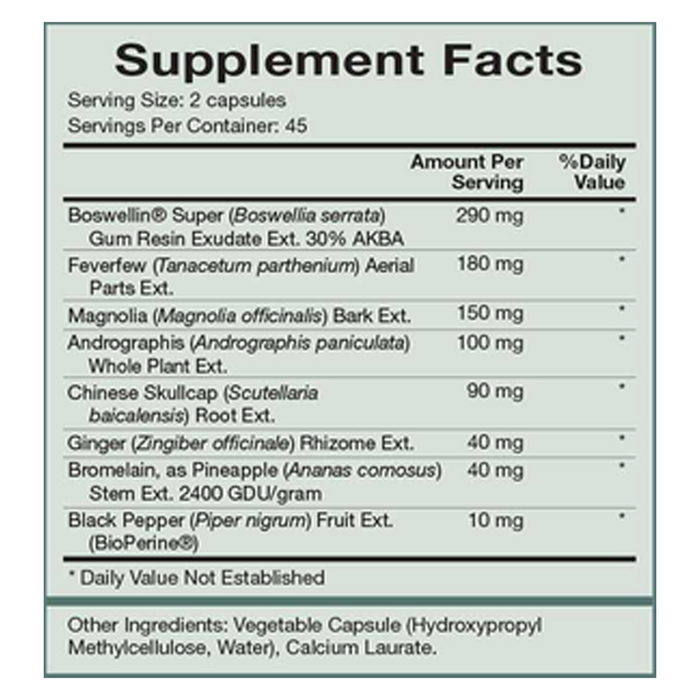 InflamAway 90 Capsules by Natura Health Suipplement Facts