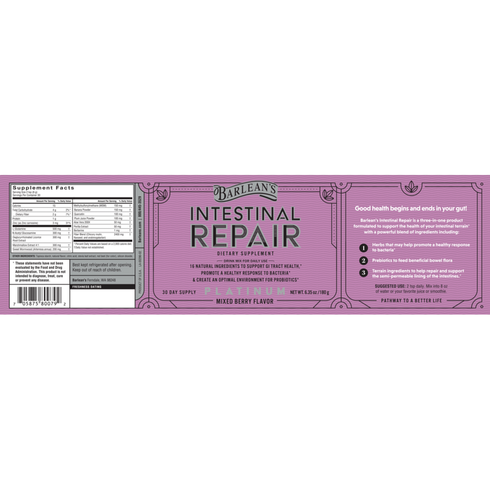 Intestinal Repair Mixed Berry 180 grams by Barlean's Organic Oils recommendations label