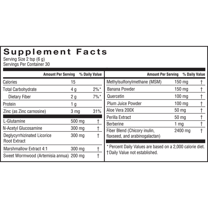 Intestinal Repair Mixed Berry 180 grams by Barlean's Organic Oils supplement facts label
