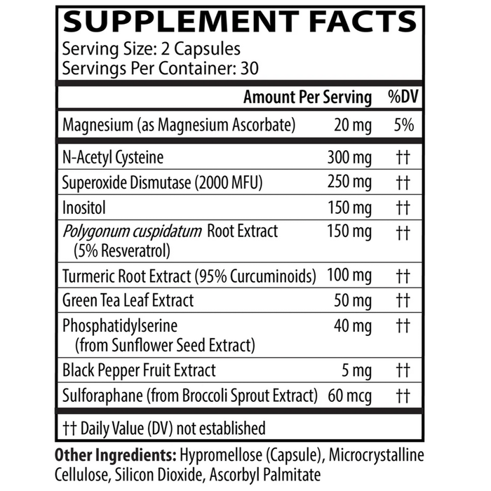 Intracellular Detox Complex 60 Capsules by Neurobiologix Supplement Facts