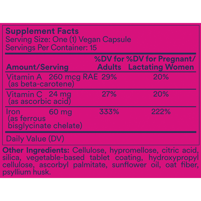 Iron BioSeries 15 Capsules by Ritual supplement facts label
