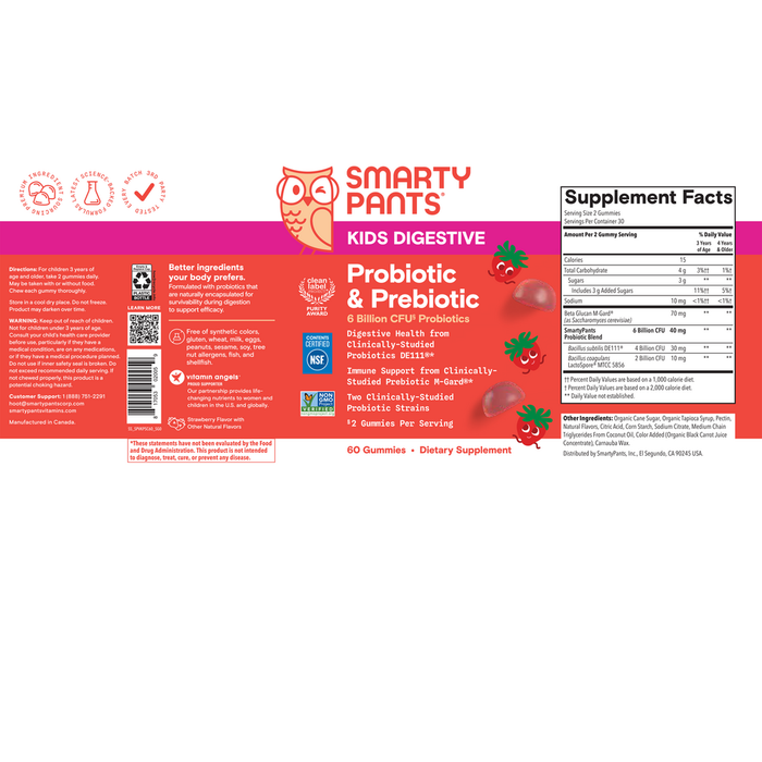 Kids Probiotic Complete Strawberry Creme 60 Gummies by SmartyPants Vitamins information facts 
