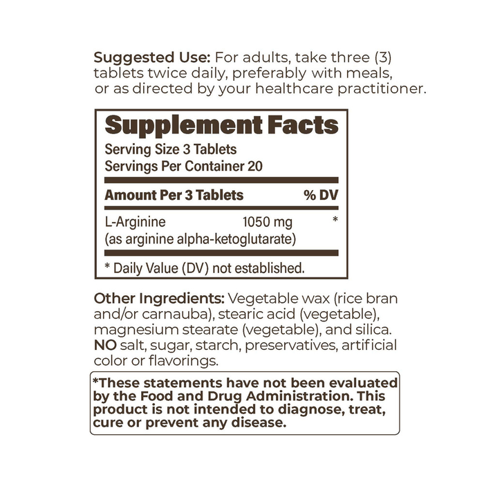 L-Arginine SR 350mg 60 Tablets by Endurance Products supplement facts
