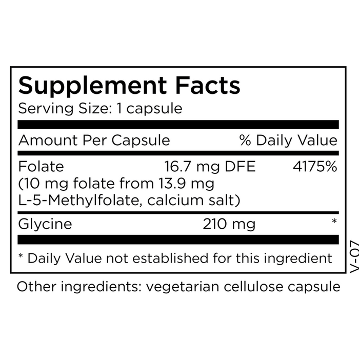 L-Methylfolate 10 mg 30 Capsules by MethylPro Supplement Facts Label 