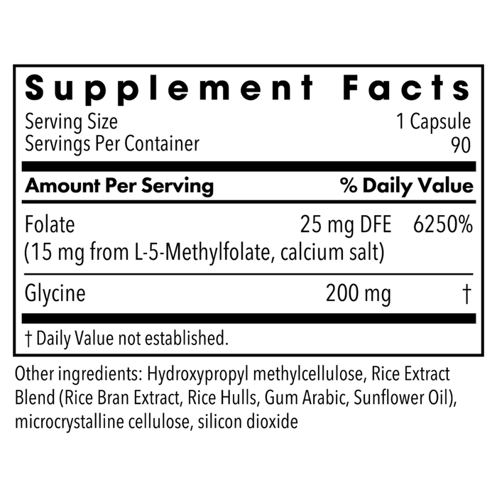 L-Methylfolate 15 mg by MethylPro 90 capsules bottle Supplement Facts