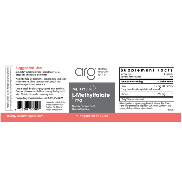 L-Methylfolate 1mg 90 Capsules by MethylPro Label 