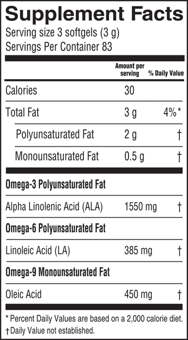 Lignan Flax Oil 250 Softgels by Barlean's Organic Oils supplement facts label