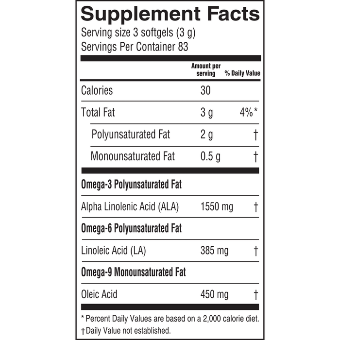 Lignan Flax Oil 250 Softgels by Barlean's Organic Oils supplement facts label