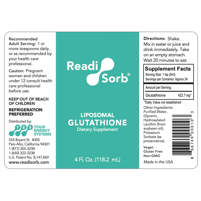 Liposomal Glutathione 4 fl oz by Readisorb information label
