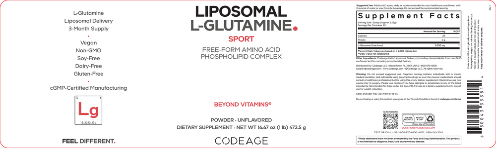 Liposomal L-Glutamine Powder Unflavored 90 Servings
information label
