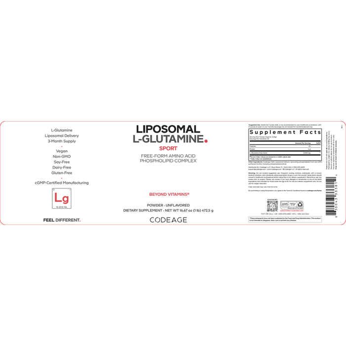 Liposomal L-Glutamine Powder Unflavored 90 Servings
information label
