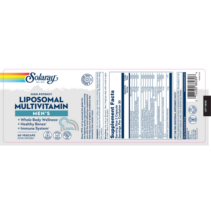 Liposomal Men's Multivitamin 60 Capsules by Solaray information label