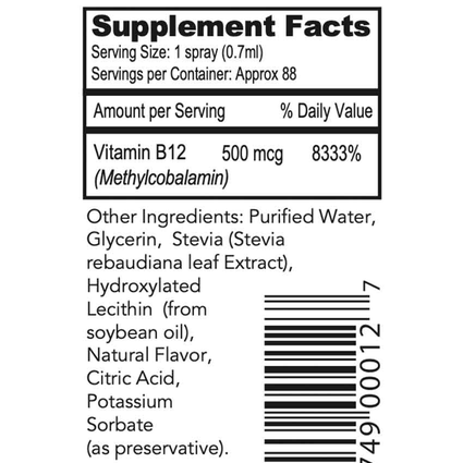 Liposomal Methyl B-12 Spray 2 fl oz by Readisorb  supplement facts
label
