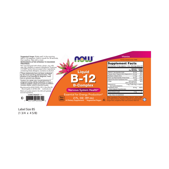 NOW, Liquid B-12 (B-Complex) suggested use 