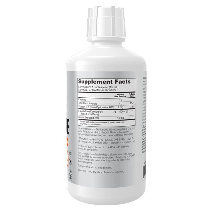 NOW, Liquid L-Carnitine 1000 mg Citrus 32 fl oz, Back