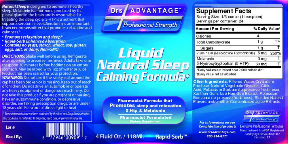 Liquid Natural Sleep Calming 4 fl oz by Dr.'s Advantage information label