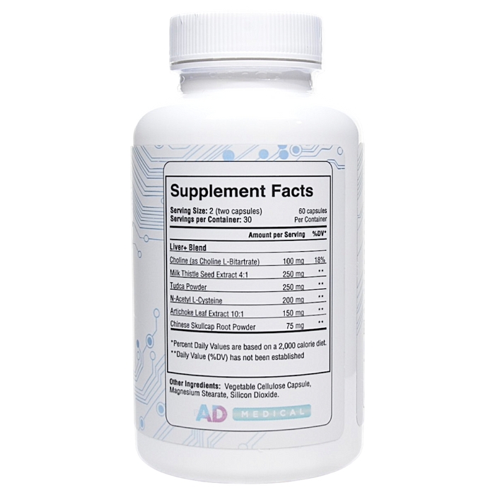 Project AD's Liver+ 60 capsules supplement facts label