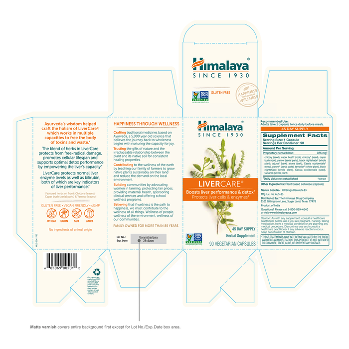 LiverCare 90 Capsules by Himalaya Wellness information label
