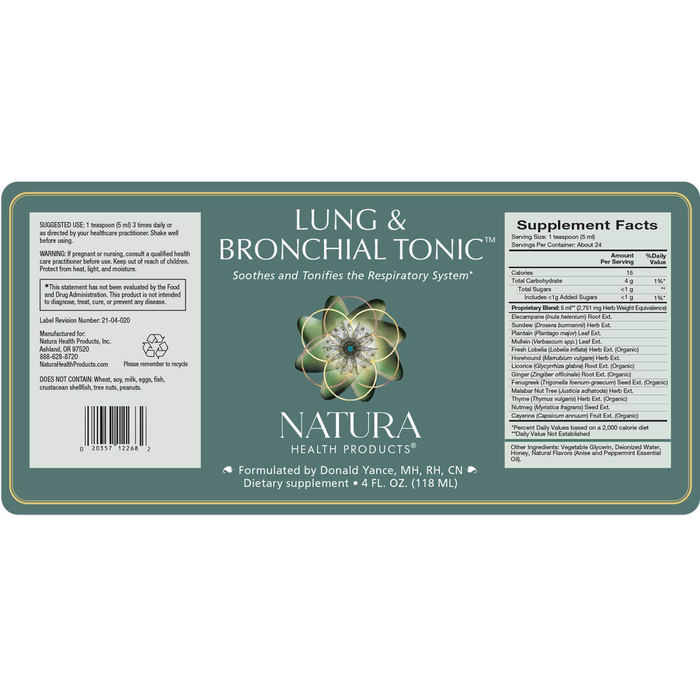 Lung & Bronchial Tonic 4 fl oz by Natura Health Products Supplement Facts Label