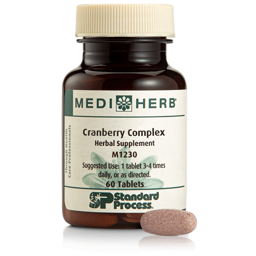 A bottle of Cranberry Complex next to a tablet.